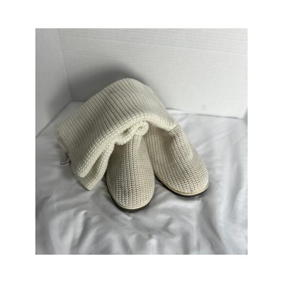 ✨SO Womens Cream Knit Tall Boots Size8 Side Zip Up Suede Heel Casual Cozy - Picture 6 of 10